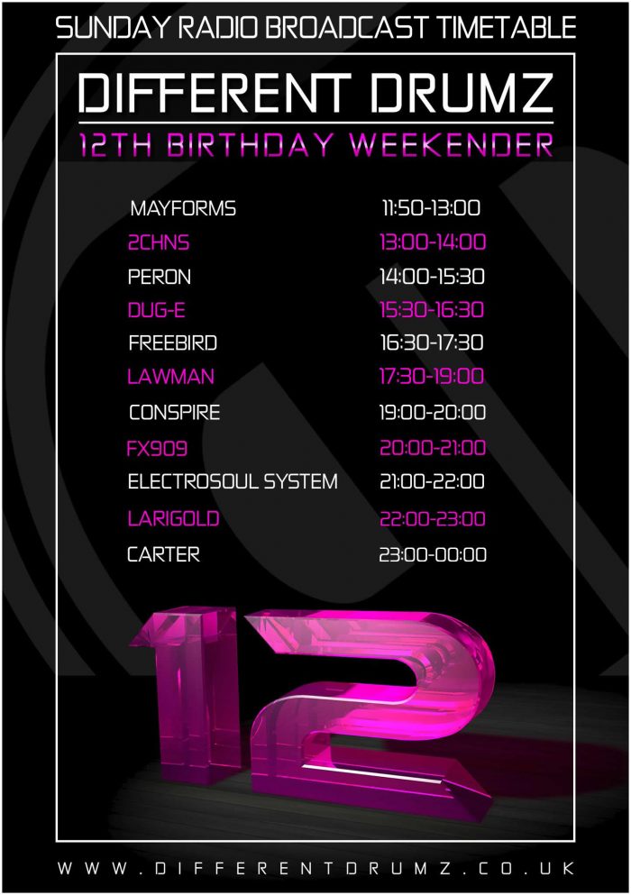 Different Drumz 12th Birthday Timetable - Sunday