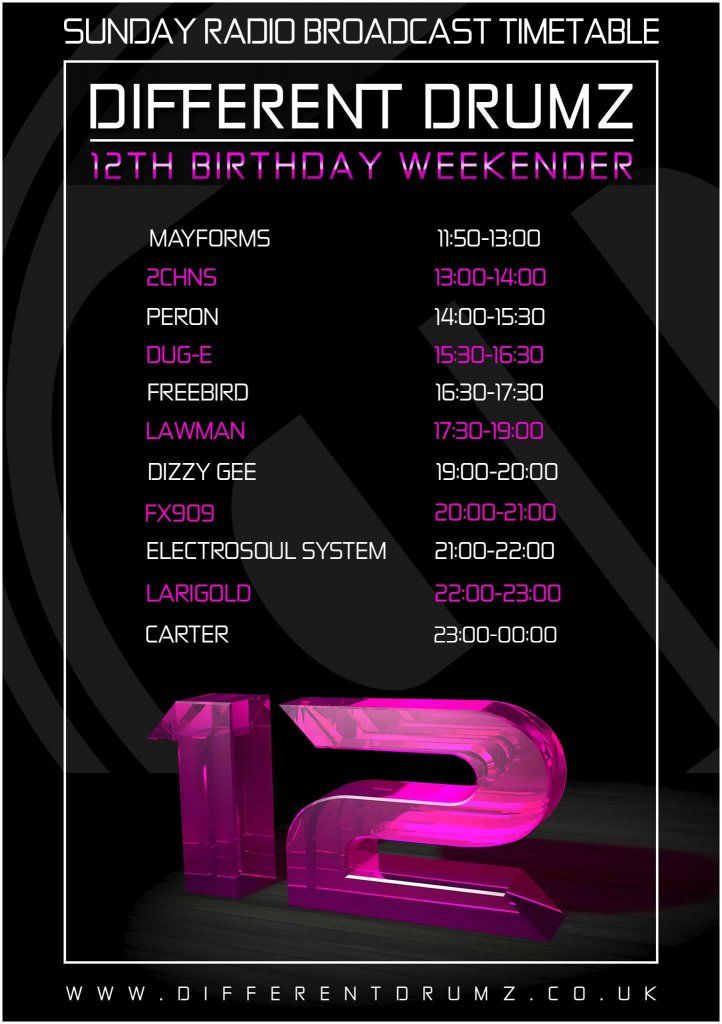 Different Drumz 12th Birthday Timetable - Sunday